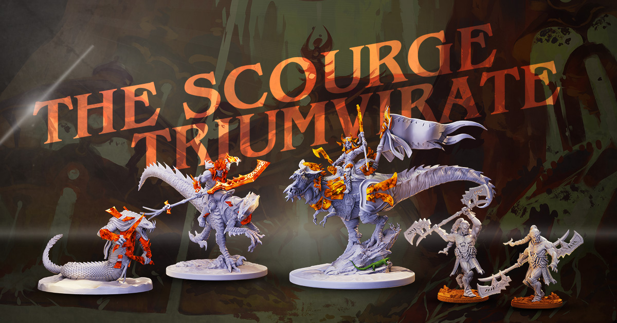The Scourge Triumvirate header featuring some models from the army and a big title