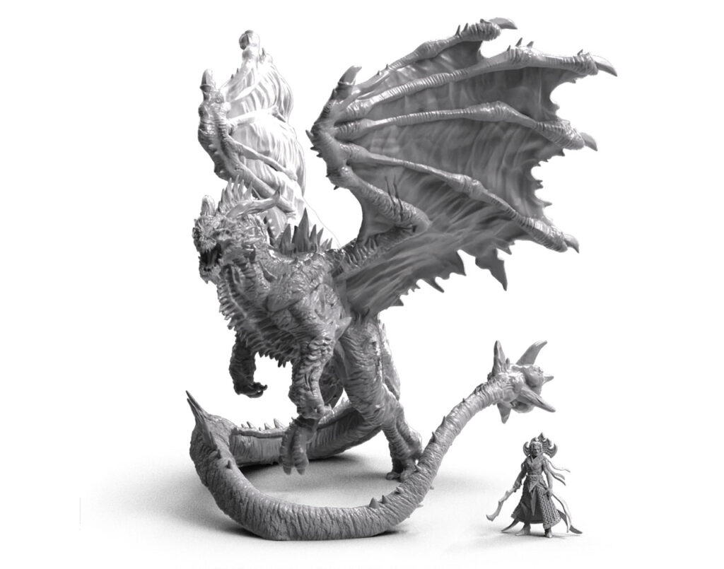 Baastherox plastic 200mm dragon shown next to smaller human-size mini for scale