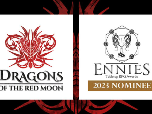 Dragons of the Red Moon logo alongside ENNIE 2023 nominee logo